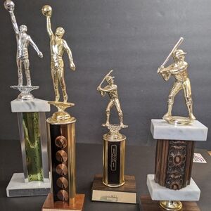 Vtg Lot Of (4)70's & 80's Baseball/Basketball Trophies With Metal, Wood & Marble